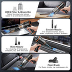 Handheld Car Vacuum Cleaner, 9000PA Vacuum Cleaner & Air Duster, 120W High Power Vacuum Portable Cordless, Hand Held Vacuum Rechargeable with Multi-Nozzles & LED Light for Home, Car, Office