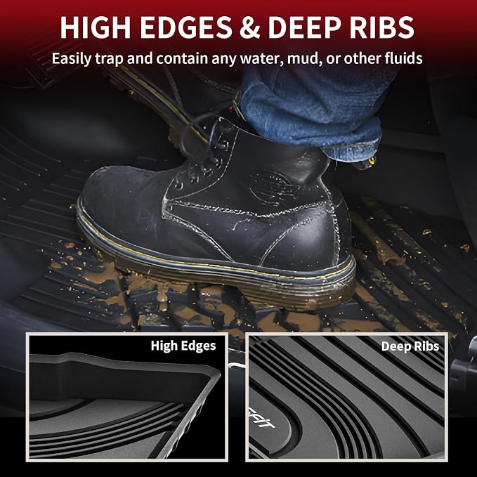 Floor Mats for Hyundai Santa Fe 2021 2022 2023 (Only Fit Gas, Not Fit Hybrid or PHEV), All Weather TPE Custom Fit Car Floor Liners 1st & 2nd Row Mats Accessories, Black