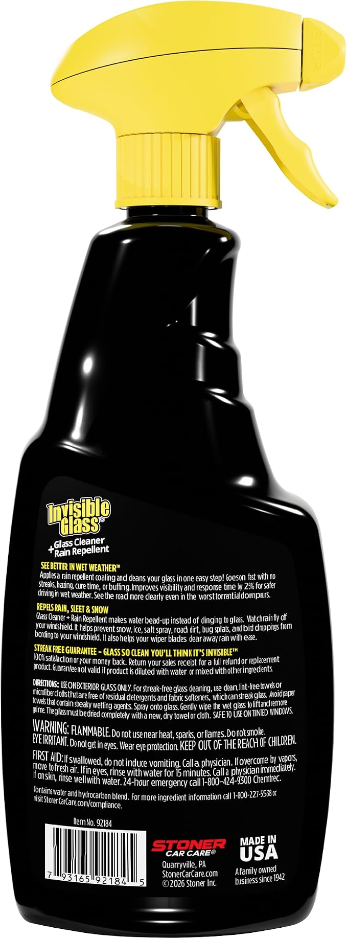 92184-2PK Glass Cleaner + Rain Repellent 2-in-1 Windshield and Window Spray, Cleans Auto Glass, Repels Rain, Sleet, Snow, Improves Wet Weather Visibility – 22 fl oz (Pack of 2)