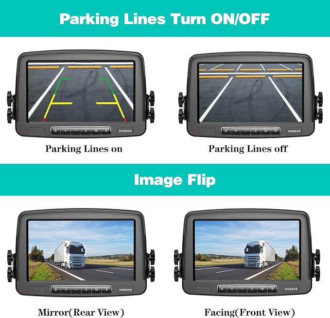 Nuoenx Wireless Backup Camera, 7 Inch Monitor Rear View Camera System for RV, Trailers, Trucks, 5th Wheels, Support 2 Cameras, IP69 Waterproof 18 LED IR Night Vision 152° View Camera, DIY Guide Lines