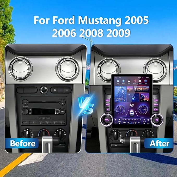 9.7 Inch Android 14 Car Radio Stereo for Ford Mustang 2005 2006 2008 2009 | Double Din Touchscreen for Mustang Radio Head Unit w/Wireless CarPlay Android Auto Bluetooth GPS 5G WiFi FM SWC Camera, 2+32G