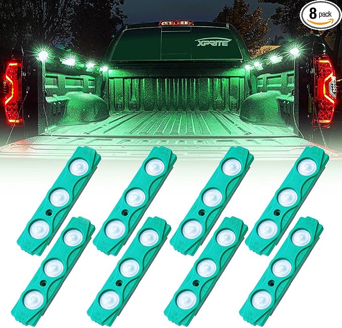 Green LED Truck Bed Light Kits with On/Off Switch, for Pickup Exterior Interior Lights Strips, Footwells, Running Boards, Cargo, Under Car, Tonneau Cover, Rail Rock Lighting - 8 PCs