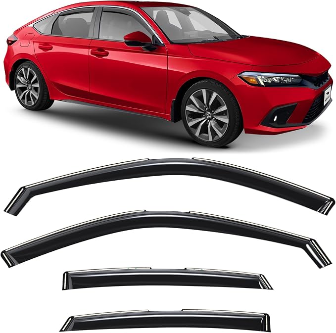 Voron Glass in-Channel Extra Durable Rain Guards for Honda Civic 2022-2026 Hatchback, Window Deflectors, Vent Window Visors, 4 Pieces - 200791
