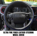 Car Steering Wheel Cover, Durable Leather Cover with Anti-Slip Lining, Breathable Auto Wheel Cover Protector, Universal 15 Inch Anti-Slip Steering Wheels for Men & Women (Black Blue)