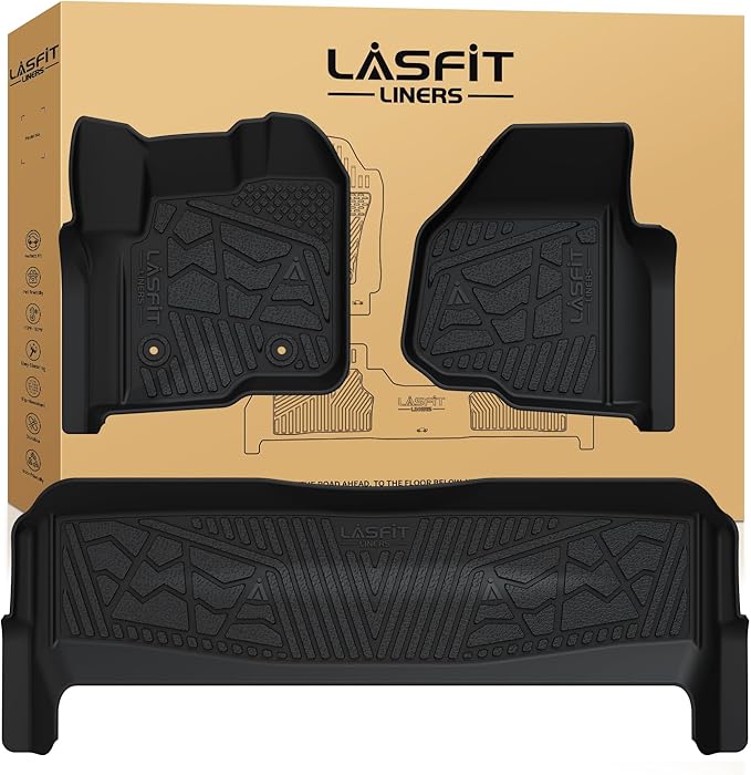 Floor Mats for Ford F250 F350 2012-2016 Super Duty Crew Cab Without Manual Transfer Case Shifter All Weather Protector TPE Car Carpet Floor Liners, 1st & 2nd Rows, 3pc Black