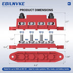 Bus Bar 12V 250A Power Distribution Block 4 x 3/8"(M10) Studs | Marine Bus Bar, 12 Volt Battery Busbar, Terminal Block, Automotive, Car, Boat, Solar Wiring, Positive & Negative