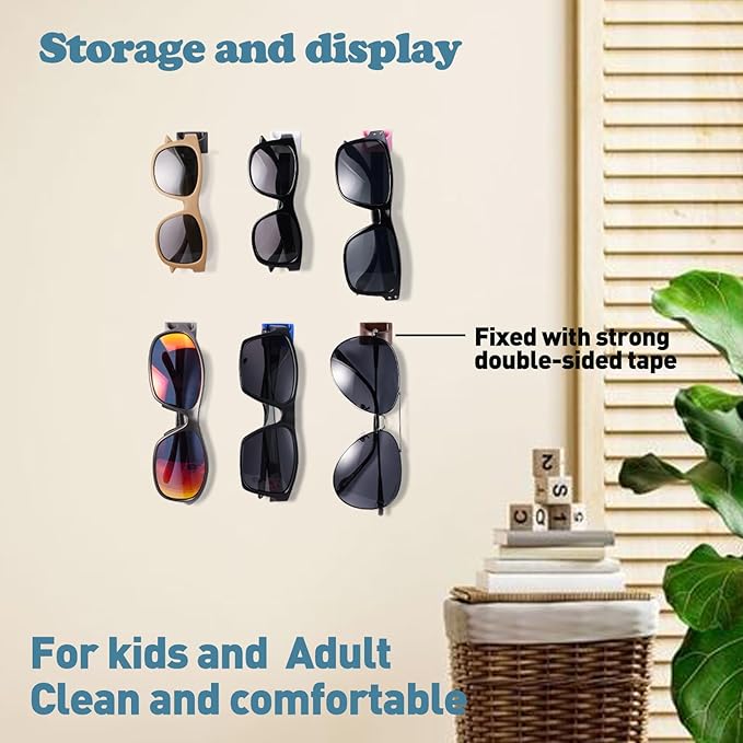 Sunglass Organizer 6 Pack, Glasses Holder & Eyeglass Holder for Eyewear, Sunglasses, Reading Glasses. Sunglass Holder for Home, Office, Car, Driver, Workshop. Glasses Accessories (White)