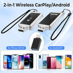 2-in-1 Wireless CarPlay & Android Auto Adapter | Converts Wired to Wireless, Plug & Play, Compatible with 2018+ Cars, Includes Lanyard, For iPhone and Android Phones