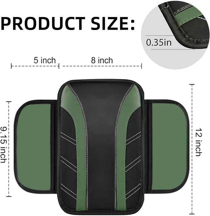 10 Pcs Car Floor Mats Full Set & Sport Leather Steering Wheel Cover 14.5-15 inch, Center Console Cover, Seat Belt Cushion, Cup Holder Coaster, Universal Automobile Interior Sets (Green)