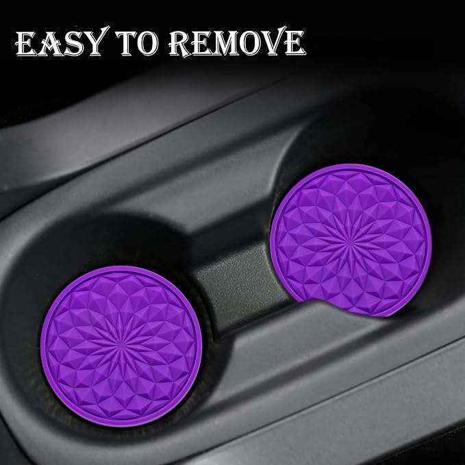 2 Pack Silicone Car Cup Holder Coaster – 2.75 Inch Non-Slip Drink Mat, Universal Fit for Most Vehicles – Cute & Functional Auto Accessories (Purple)