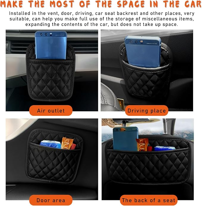 2PCS Car Side Pocket Organizer, Leather Auto Seat Storage Bag for Cell Phone Sunglasses, Waterproof Document Holder Tray Pouch for Vehicle Seat Gap Filler, Car Accessories (Large)