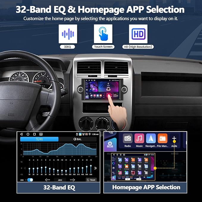 4G+64G Car Radio for Dodge Ram 1500 2500 3500 2006 2007 2008 with Wireless CarPlay Android Auto, 6.2 inch HD Touch Screen Car Stereo with Bluetooth 5.0 32EQ GPS WiFi FM Backup Camera