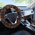 Fuzzy Car Steering Wheel Cover, Universal Fit Fur Auto Wheel Cover & Handbrake Cover & Gear Shift Cover Set, Fashion Leopard Fluffy Steering Wheel Protector Car Accessories for Men Women