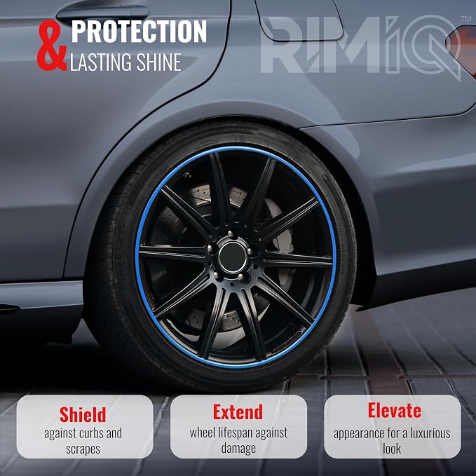 PROTECTiQ Universal Wheel Protection - Trim Easy to Apply with Automotive 3M Tape. 6 Colors - Fits Up to 24" Rims - Including Tesla - Blue