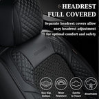 Coverado Seat Covers Full Set, 5 Seats Universal Seat Covers for Cars, Black Car Seat Covers Front Seats Back Seat Cover, Breathable Car Seat Cushion, Leather Seat Cover Seat Protector Fit Most Cars