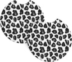 Grey Leopard Print Steering Wheel Cover 15 Inch Grey Cheetah Steering Wheel Cover Anti-Slip Breathable Universal 2 Pcs Car Interior Cup Holder Pad for Men Women