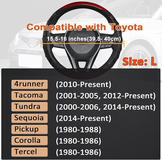 Steering Wheel Cover for Toyota Tacoma,4Runner,Tundra,Sequoia, Large Size - Red