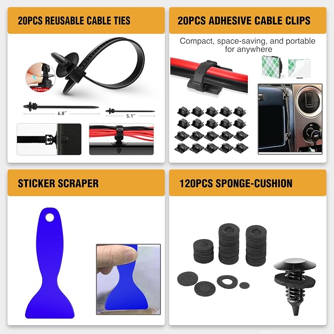 330Pcs Trim Removal Tool, Auto Push Pin Bumper Retainer Clip Set Fastener Terminal Remover Tool Adhesive Cable Clips Pry Kit Car Panel Radio Removal Auto Clip Pliers, Blue