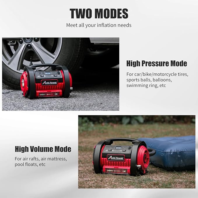 Tire Inflator Portable Air Compressor, 12V DC 110V AC Car Tire Pump, Air Mattress Pump with Inflation and Deflation Modes, Dual Powerful Motors, Digital Pressure Gauge
