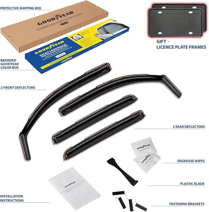 Goodyear Shatterproof in-Channel Window Deflectors for Trucks GMC Sierra 2500HD/3500HD 2007-2014 Crew Cab, Rain Guards, Window Visors, Vent Deflector, Truck Accessories, 4pcs- GY003400LPv2