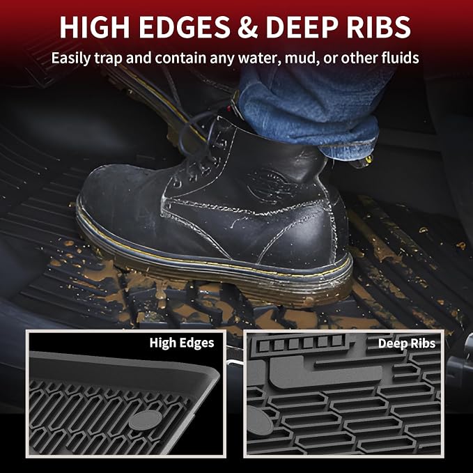 Floor Mats and Trunk Mat for Ford Mustang Mach-E 2026 2025 2024 2023 2022 2021 (Cargo Floor in Top Position) All Weather TPE Car Liners, 1st & 2nd Row & Cargo Liner, 4pcs Black