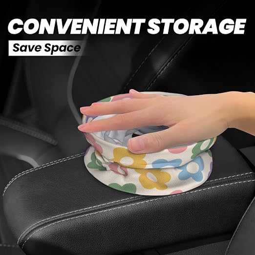 Vintage Groovy Flowers Car Trash Can Small Portable Car Garbage Bag for Back Front Seat RV's Camping Accessories