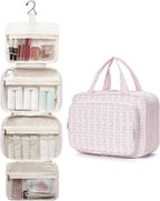 Travel Toiletry Bag for Women Large Hanging Makeup Bag Organizer Toiletries Bag for Full Size Essentials Accessories Cosmetics (Pink Flower Buds (Large))
