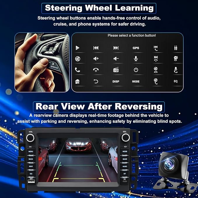 5GWifi Car Radio for GMC Sierra Chevy Silverado 1500/2500/3500 2007-2013, Acadia 2007-2012, Tahoe Yukon 2007-2014, Savana Equinox 7inch Stereo Touch Screen Carplay Android Auto GPS Camera