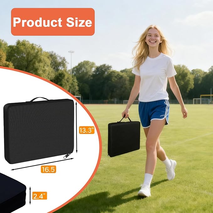 2 Pack Black Stadium Seat Cushions for Bleachers, Extra Thick 2.4" Waterproof 600D Oxford Cushion with Handle & Zipper, Portable Indoor Outdoor for Sports Events, Office Chairs, Beaches