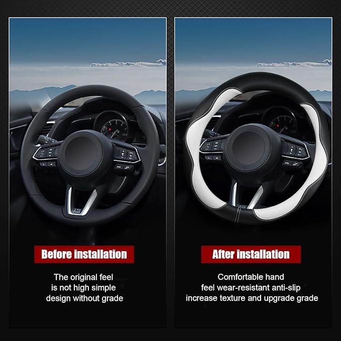 Steering Wheel Cover, Non-Slip Breathable Comfort PU Imitation Leather Cute Car Accessories for Women Girl, Universal Protector in All Season 15 inch Fit Most Car(White)