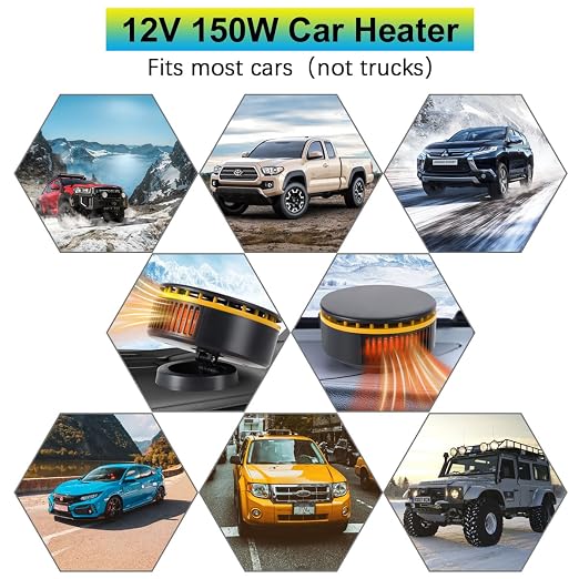 12V Car Heater,Portable Car Heater Defroster Windshield Defogger Automobile Windscreen Heating Plug in Cigarette Lighter 360 Degree Rotary(Orange&Black)