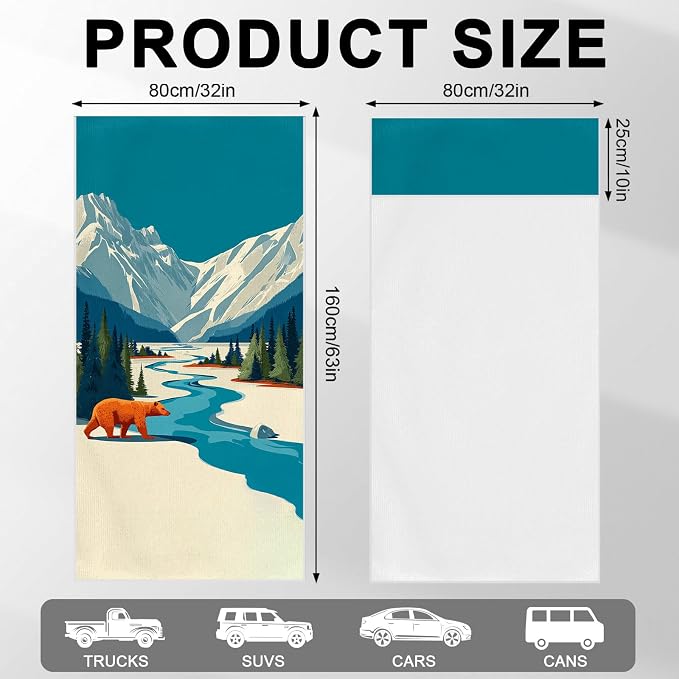 2 Pack Car Towels Seat Cover with Storage Bag, Multifunctional Microfiber Towel for Gym Outdoor Sport Running,Picnic, Beach, Pet Dog Travel,Fits Car SUV Truck (Snow Moutain)