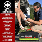 Car Emergency Kit, Roadside Safety Tool Kit with Gloves,Digital Auto Air Compressor Tire Inflator, First Aid Kit, 12 Feet Jumper Cable, Tow Strap, Flashlight for Women, Men, Teenagers