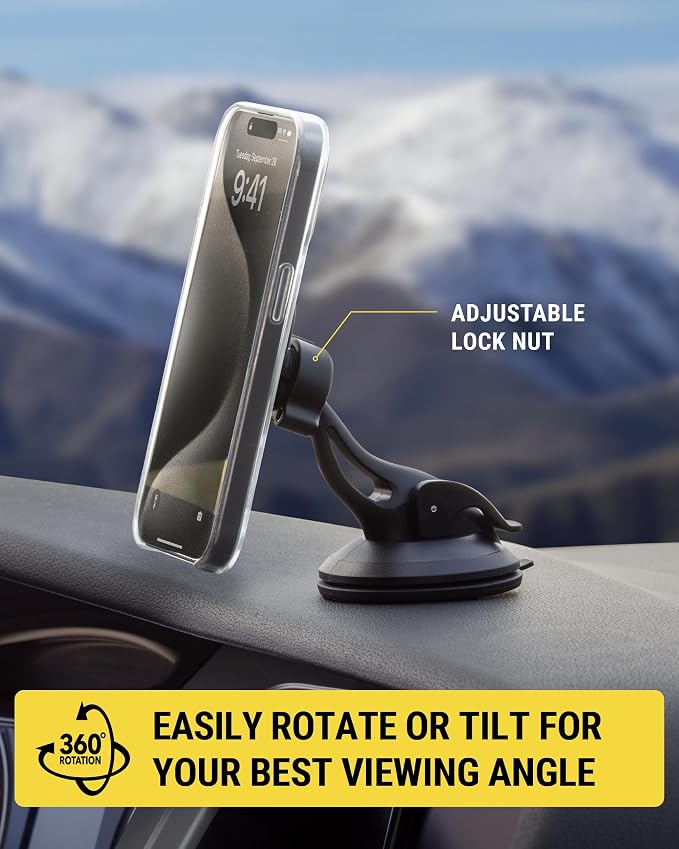 MagicMount™ SMSWD Magnetic Phone Holder for Car Dashboard/Windshield, MagSafe Stand, Suction Cup Phone Mount Compatible with iPhone 16 15 14 13 12 Series, Mag Safe Case & All Cell Phone