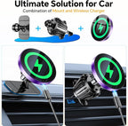 for Magsafe Car Mount Charger【100% Stable】 15W Magsafe Car Charger Magnetic Phone Holders for Your Car Accessories for Women Men car Phone Holder Wireless Car Charger for iPhone (Purple)