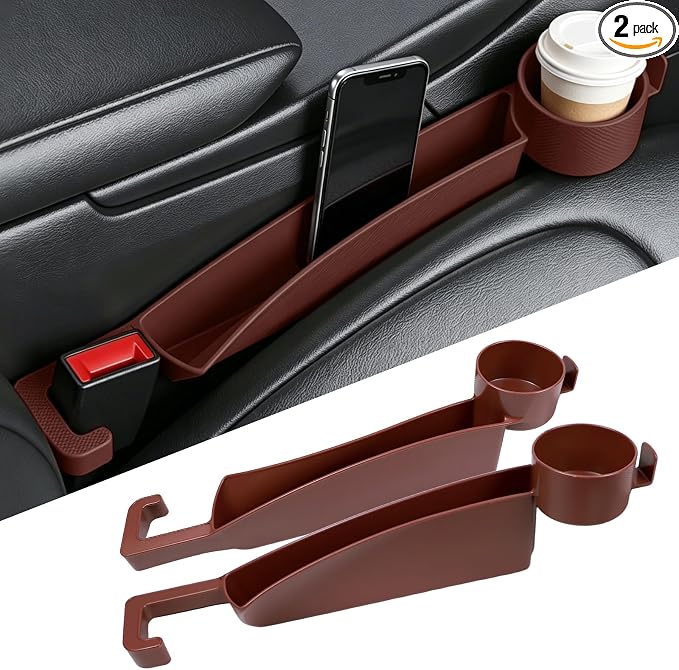 2PCS Car Seat Gap Filler Organizer, Multifunctional Vehicle Seat Side Gap Filler with Organizer & Cup Holder, Automotive Seats Crevice Stopper Gaps Plug, Universal Car Accessories (Red)