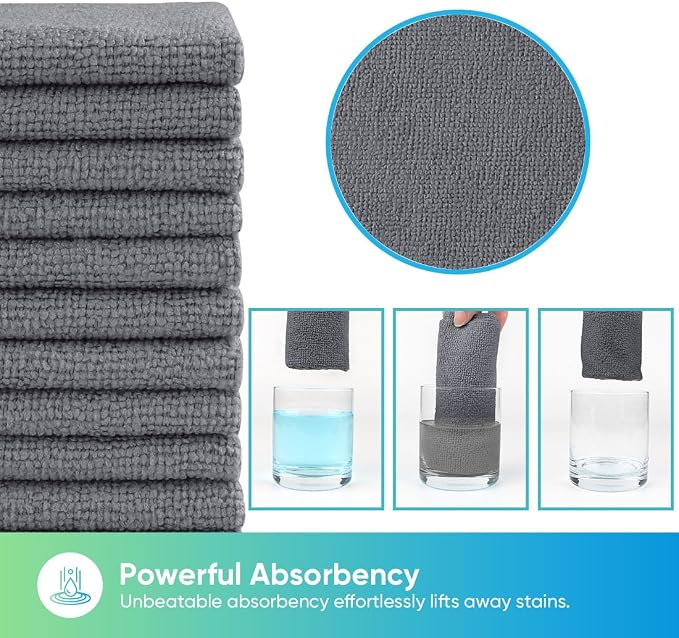 Grey Microfiber Cleaning Cloths, 20 Pack Cleaning Rags - Lint Free & Scratch-Free Microfiber Towels for Cars, House & Kitchen, Absorbent Cleaning Towels, 11.5 x 11.5 Inch