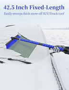 42.5 Inch Car Scraper Snow Brush, 12.6 Inch Large Brush Head with Ice Scraper for Window Windshield, Portable Snow Scraper for SUV Truck Vehicle RV Auto - Blue