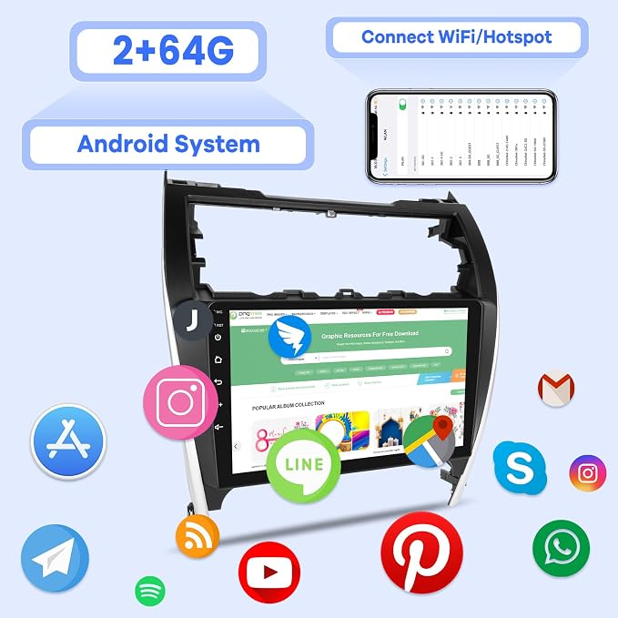 2G+64G Radio for Toyota Camry Screen 2012 2013 2014 (Not Fit for JBL), 10.1 inch Android Touch Screen Camry Car Stereo, Carplay/Android Auto/Bluetooth/EQ Audio/SWC