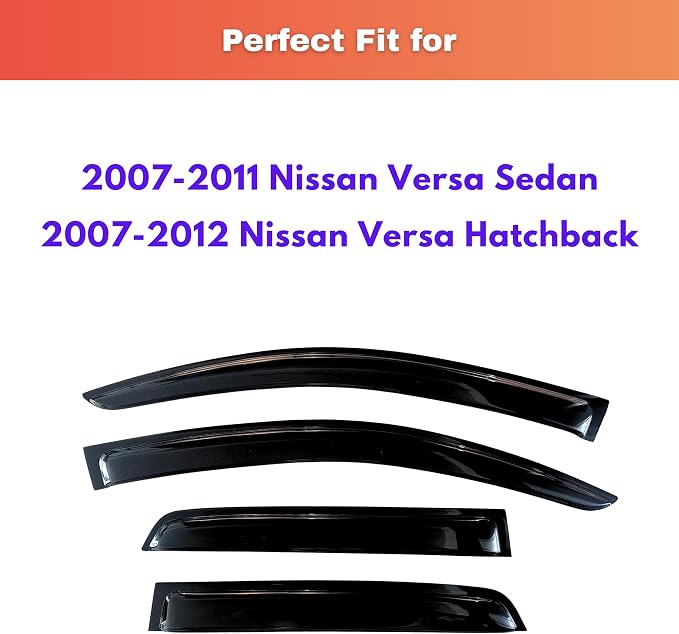 KPY Rain Guards Fit for 2007-2011 Nissan Versa Sedan, Out-Channel Window Visors Vent Wind Deflectors 4PC, Car Accessories for 2007-2012 Nissan Versa Hatchback