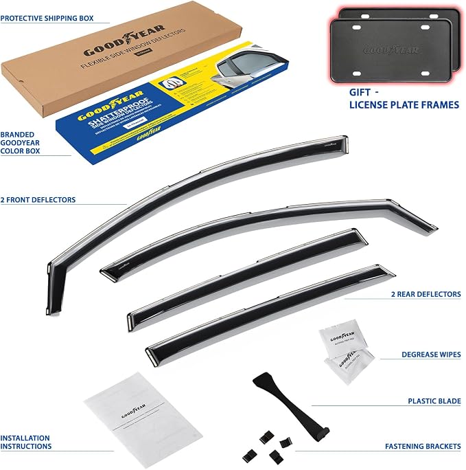 Goodyear Shatterproof in-Channel Window Deflectors for Acura RDX 2019-2026, Rain Guards, Window Visors for Cars, Vent Deflector, Car Accessories, 4 pcs - GY008177