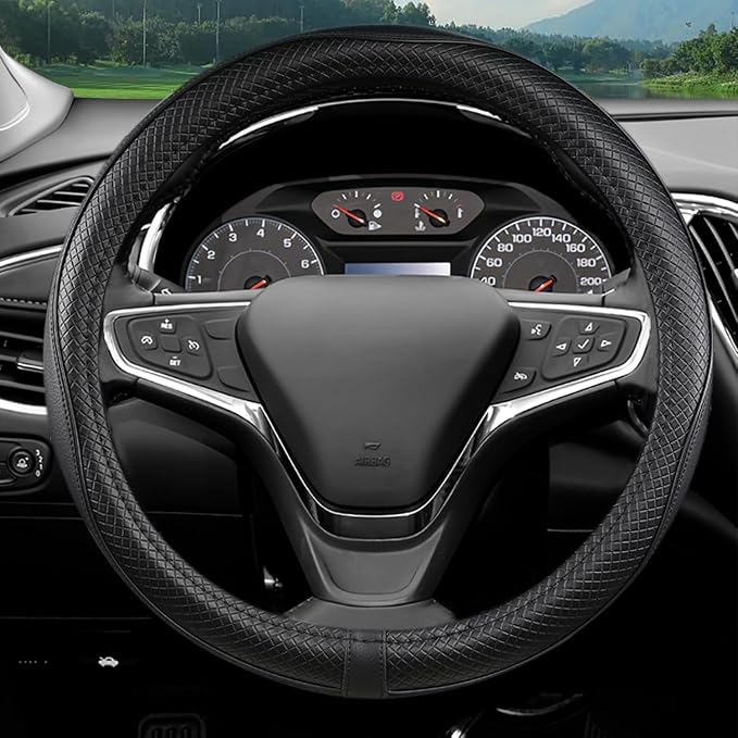 Car Steering Wheel Cover for Chevy Silverado 1500 2500 3500, Tahoe, Equinox,Traverse,Colorado, Automative Accessories for Chevy, Sporty Design, Black