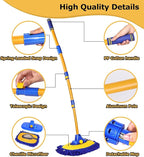 56.7" Car Wash Brush Mop Kit Mitt Sponge with Long Handle Car Cleaning Supplies Kit Tools Car Washing Duster Exterior Scratch Free, Chenille Replacement Head Extension Pole