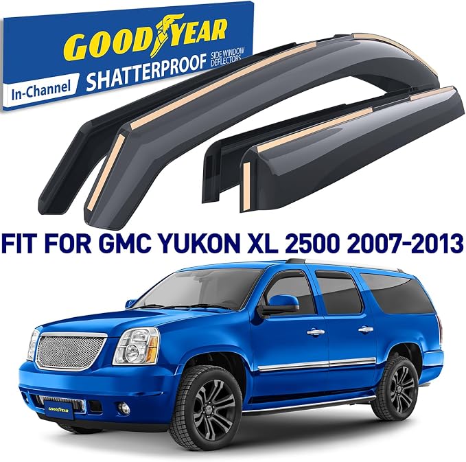 Goodyear Shatterproof in-Channel Window Deflectors for GMC Yukon XL 2500 2007-2013, Rain Guards, Window Visors for Cars, Vent Deflector, Car Accessories, 4 pcs - GY007712