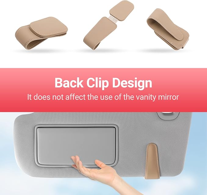 Sunglass Holder for Car Visor Sunglasses Clip Magnetic Leather Glasses Eyeglass Holder Interior Car Accessories for Woman Man - 2 Packs Beige