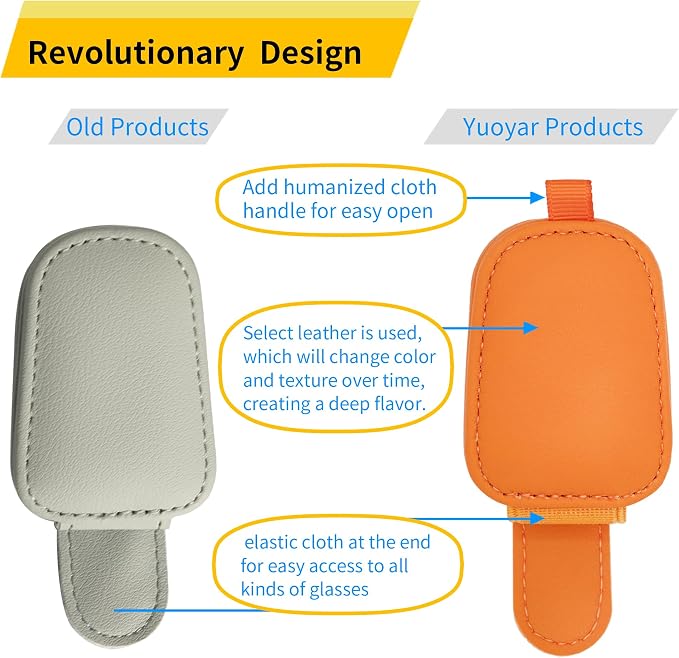 Magnetic Leather Sunglasses Holder for Car, 2 Packs (Orange) | Magnetic Car Visor Accessories