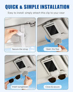 Car Visor Sunglasses Holder, 3 in 1 Glasses Clip with Photo Picture Display & Extra Storage Pocket, Anti-Slip Universal Sun Visor Organizer, 2026 Upgraded (1, Off-White)