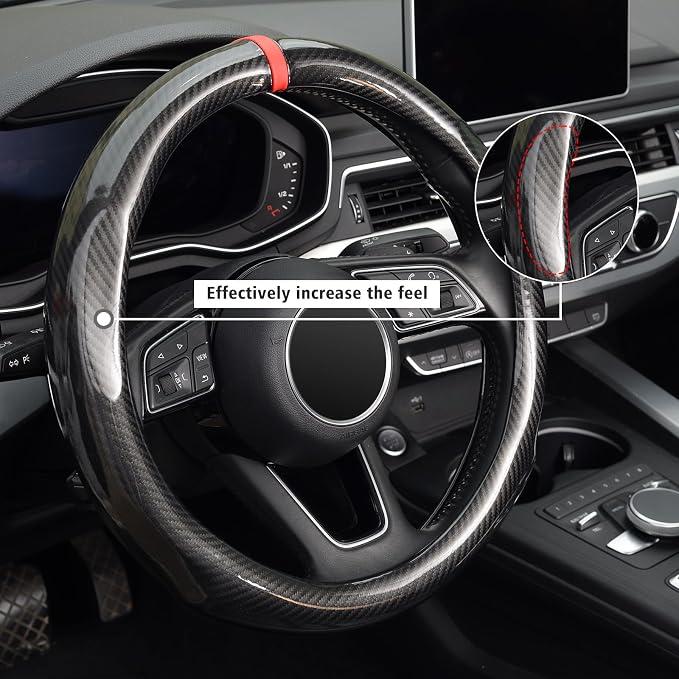 16 inch Steering Wheel Cover Carbon Fiber, Compatible Large-Size for F150 F250 F350 Ram 4Runner Tacoma Tundra Range Rover Model Car Accessories for Women Men