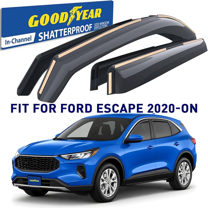 Goodyear Shatterproof in-Channel Window Deflectors for Ford Escape 2020-2026, Rain Guards, Window Visors for Cars, Vent Deflector, Car Accessories, 4 pcs - GY008084