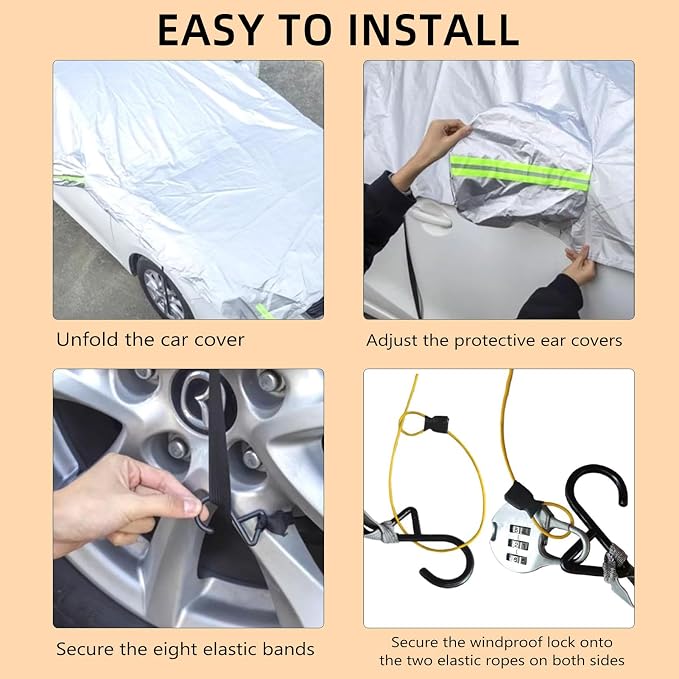 Waterproof & All-Season Half Car Cover,Full Coverage Protection for Windshields & Windows, Car Cover for Snow,Ice,Rain,Shading,Fit for Mid-to-Full Size SUV/Pickup(P-cab).